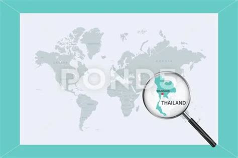 Map Of Thailand On Political World Map With Magnifying Glass Graphic