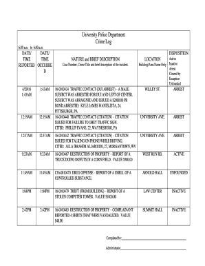 Fillable Online Police Wvu DATE DATE TIME TIME REPORTED OCCURRE D