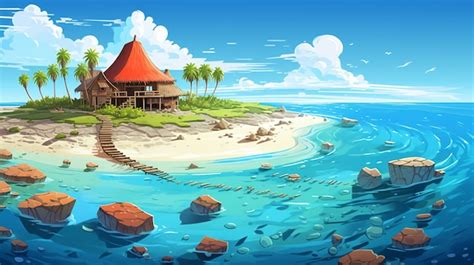 Paisaje De Dibujos Animados De Una Isla Tropical Imagen Generada Con IA