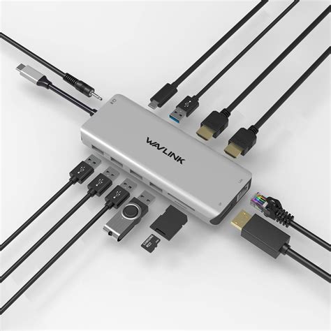 WAVLINK 13 ü 1 arada USB C Hub Docking istasyonu üç kat ekran çıkışını