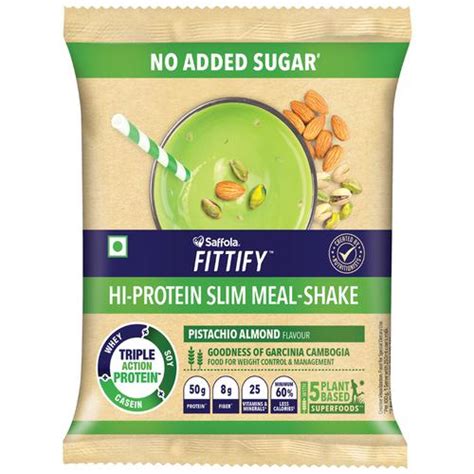 Saffola Fittify Hi Protein Slim Meal Shake No Added Sugar Pistachio