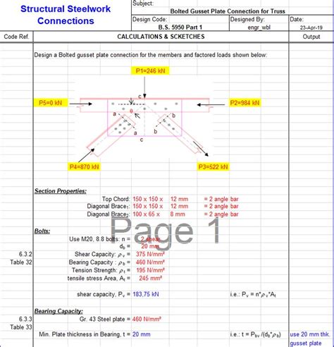 Gusset Plate Connection For Truss Spreadsheet Connection Spreadsheet