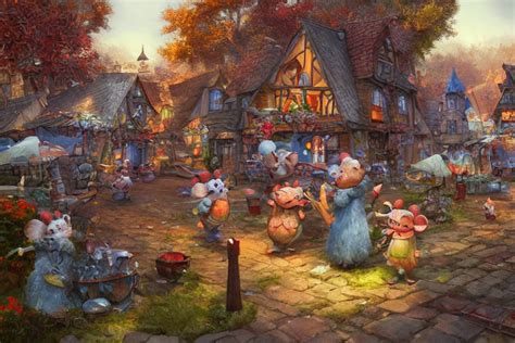 Prompthunt Mousefolk Cozy Fantasy Village Street View By Artgerm And