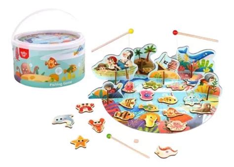 Juego De Pesca Tooky Toy Magnet En Caja De Madera Mercadolibre