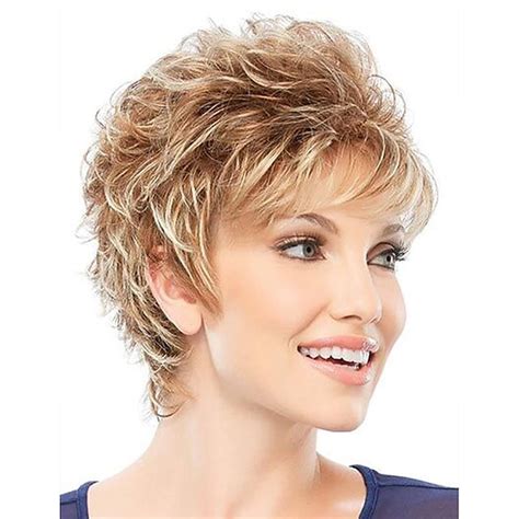 Short Mixed Blonde Pixie Cut Wigs For White Women Wavy Layered Blonde