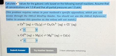 Solved Calculate Values For The Galvanic Cells Based On Chegg