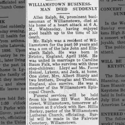 Obituary For Allen Ralph Aged Newspapers