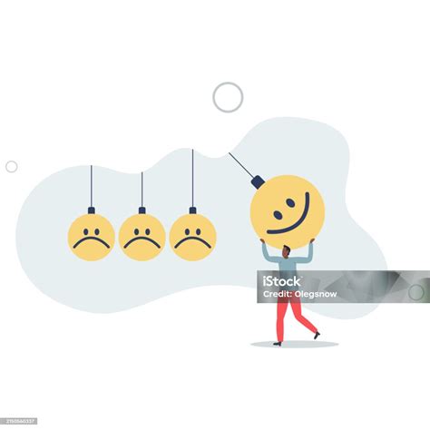 Man Holding Smile Face Pendulum Ball To Hit Other Sad Facesflat Vector