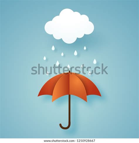 Orange Umbrella Rain Rainy Season Paper Stock Vector (Royalty Free ...