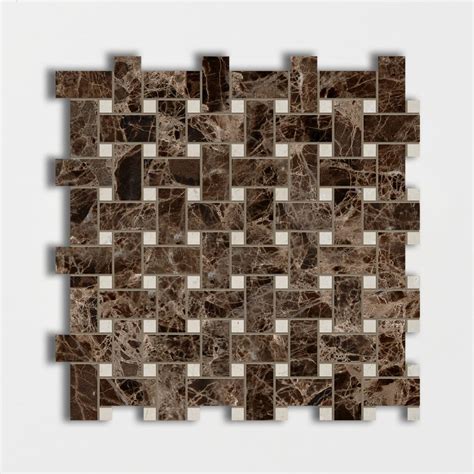 Emperador Dark Crema Marfil Polished Basket Weave Marble Mosaic 12x12