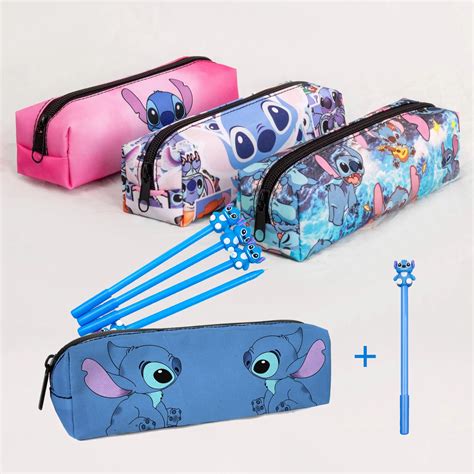 2pcs Disney Anime Lilo And Stitch Pencil Case Pen Set Kawaii Stitch