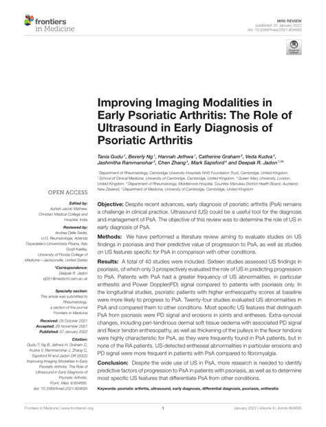 Pdf Improving Imaging Modalities In Early Psoriatic Arthritis The