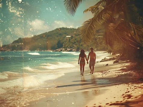 Premium Photo Photo Of Couples Strolling Along The Beach At A Holiday