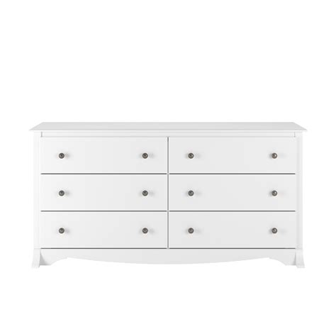 Prepac Monterey Wooden 6 Drawer Double Dresser Bedroom Storage White