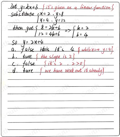 Solved The Data Table Below Represents A Linear Function Select True