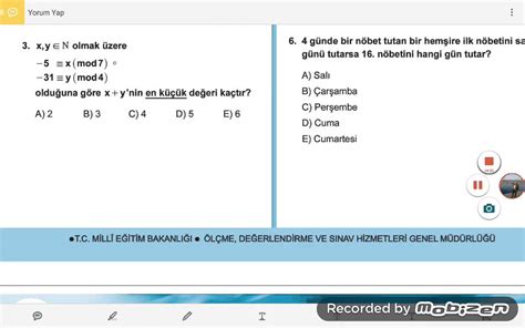 11 SINIF İLERİ MATEMATİK MEB KAZANIM TESTİ 4 MODÜLER ARİTMETİK TEST 2