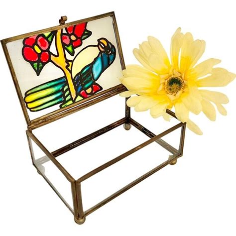 Vintage Parrot Jewelry Box Stained Glass Parrot Jew Gem