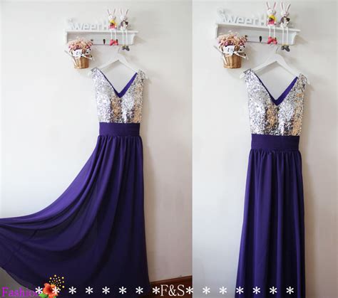 Purple Sequin Bridesmaid Dress Sexy Purple Evening Prom Etsy