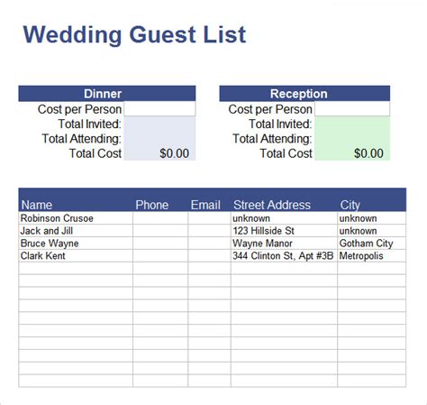 Free Guest List Samples In Pdf Ms Word Excel