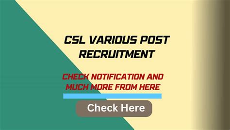 Csl Various Post Recruitment Apply Online And Check Notification