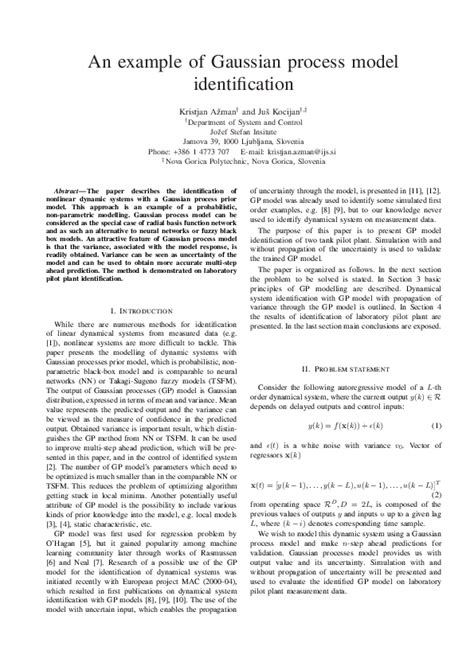 Pdf An Example Of Gaussian Process Model Identification Jus Kocijan