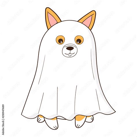 Welsh Corgi dog dressed up as a ghost. Halloween cartoon vector ...