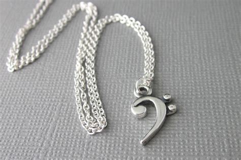 Sterling Silver Bass Clef Note Necklace Sterling Silver Music Note