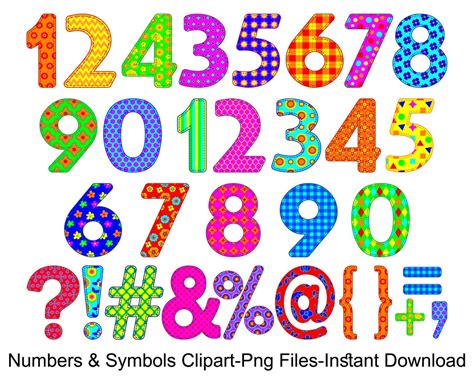 Numbers Clipart, Colorful Numbers and Symbols Clip Art, Patterned ...