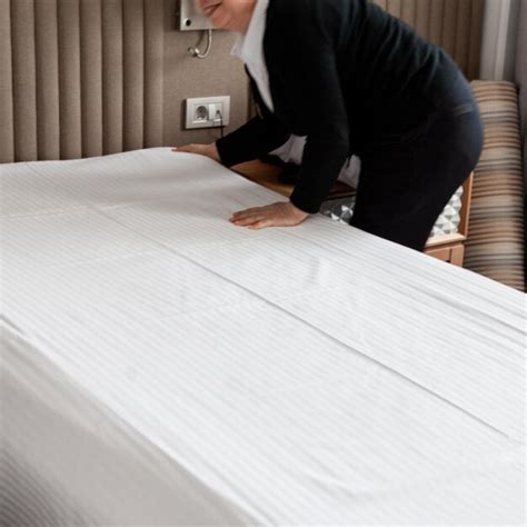 Premium Photo | A woman is cleaning a bed in a hotel room.