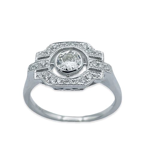 Bague Style Art D Co En Or Gris K Avec Cts De Diamants Taille