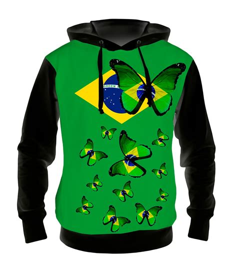 Blusa Moletom Borboletas Bandeira Do Brasil Agasalho Elo