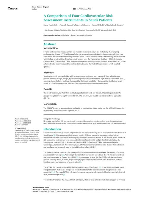 A Comparison Of Four Cardiovascular Risk Assessment Instruments In