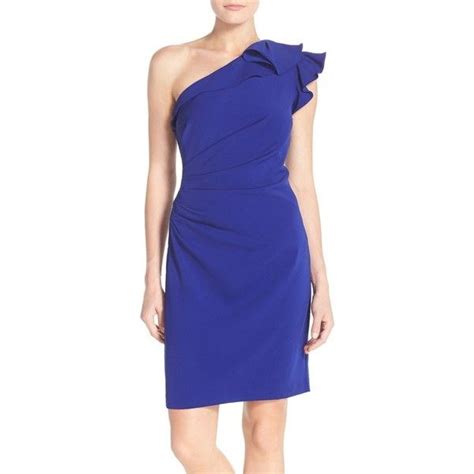 Carmen Marc Valvo Infusion One Shoulder Ruched Crepe Sheath Dress