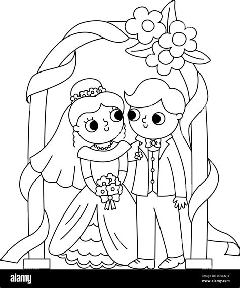 Vector Black And White Illustration With Bride And Groom Cute Just