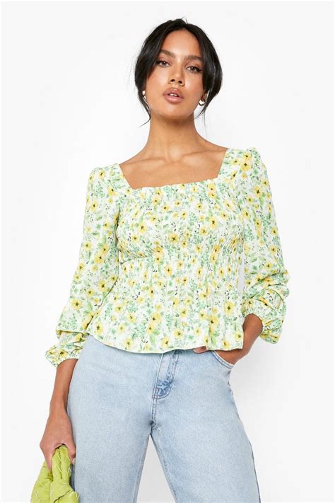 Womens Volume Sleeve Floral Blouse Boohoo Uk