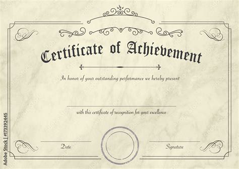 Photo Retro Certificate Of Achievement Paper Template With Modern