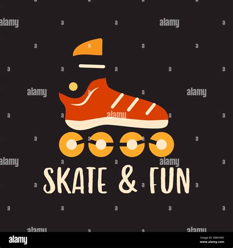 Outline Logo Emblem With Roller Skate On Black Background Stock Vector