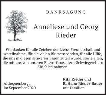 Traueranzeigen Von Anneliese Rieder Trauer Merkur De