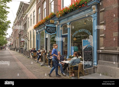 Popular cafeteria on Oude Delft in the historic city center of Delft ...