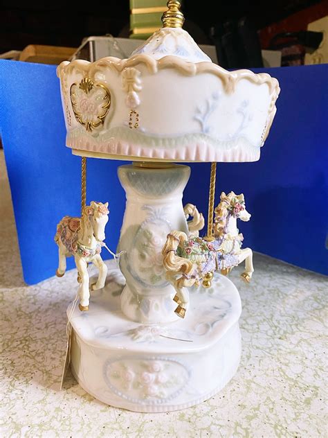 Vintage Porcelain Carousel Music Box With 3 Galloping Horses - Etsy