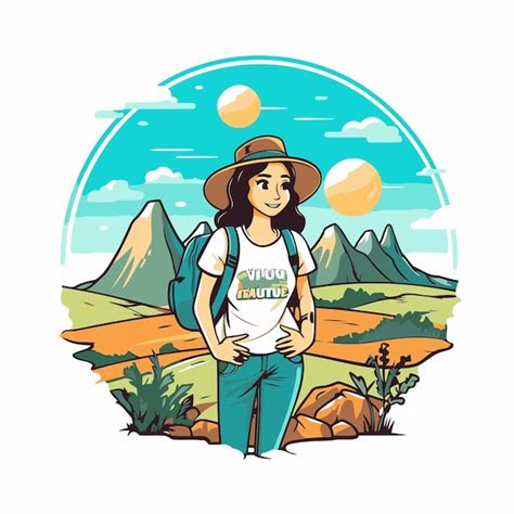 Premium Vector Tourist Woman With Backpack On The Background Of