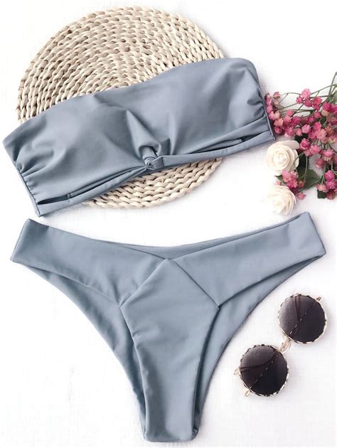 22 OFF 2021 Knot Padded Bandeau Bikini Set In GRAY ZAFUL