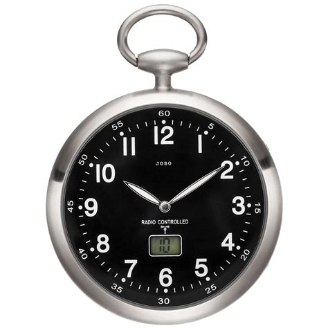 Jobo Funk Analog Taschenuhr Mit Kette Schwarz Aus Edelstahl Mit Datum