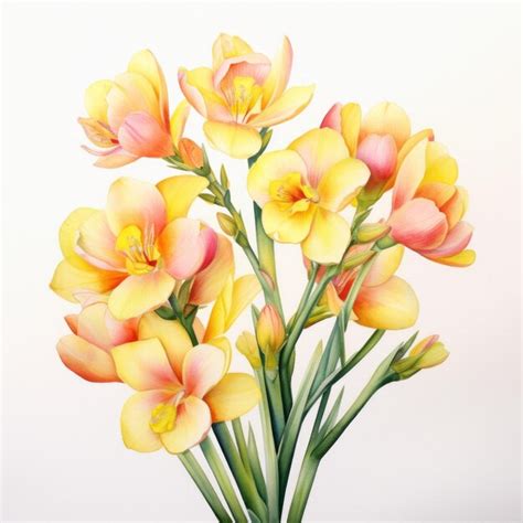 Premium Ai Image Yellow Watercolour Freesia Summer Flower Image On