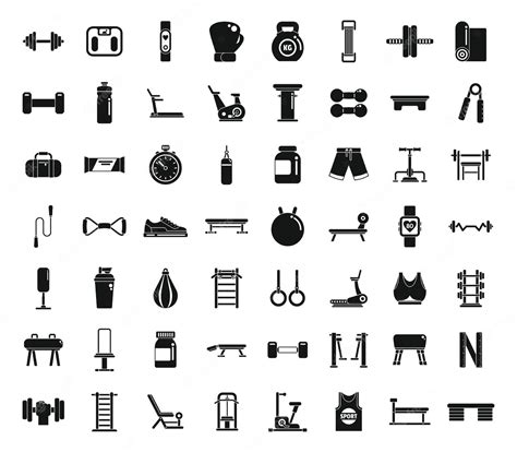 Premium Vector Fitness Equipment Icons Set Simple Vector Active Gym