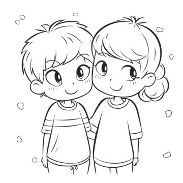 Cute Cartoon Couple Coloring Page Outline Sketch Drawing Vector, Lovers ...