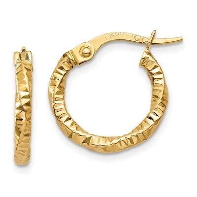 K Yellow Gold Polished And Textured Hoop Earrings For Women L Mm W