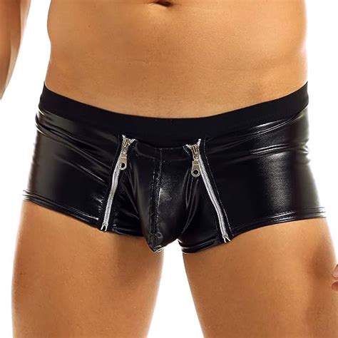 YiZYiF Homme Boxer sous Vêtement Cuir Lingerie Zippée Briefs String