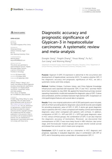 PDF Diagnostic Accuracy And Prognostic Significance Of Glypican 3 In