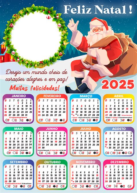 Calendário 2025 Feliz Natal E Papai Noel Para Montagem De Fotos Grátis